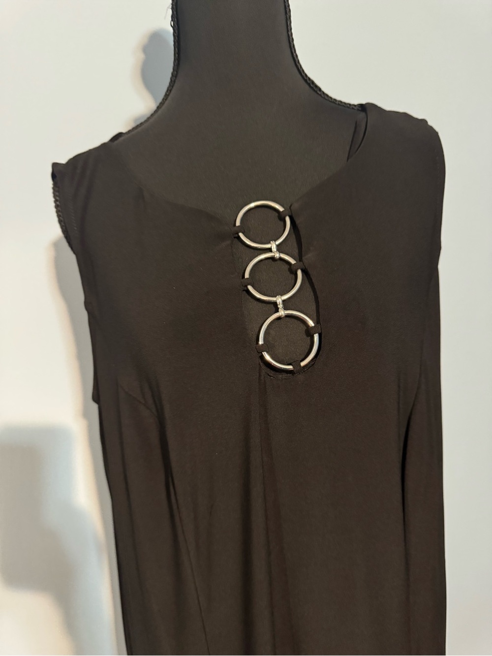 Black Sleeveless Tank Top with Triple Metallic Ring Detail